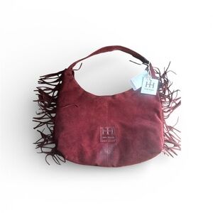 Haute Hippie Burgundy Fringe Suede Boho Bag
